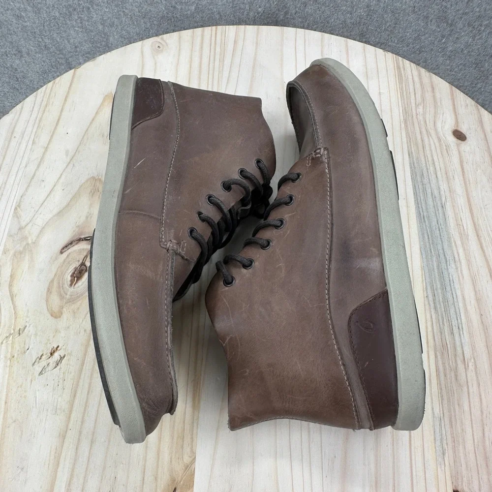 OluKai Nalukai Boots Chukka Mens 10.5 Brown Leather Waterproof Moc Toe